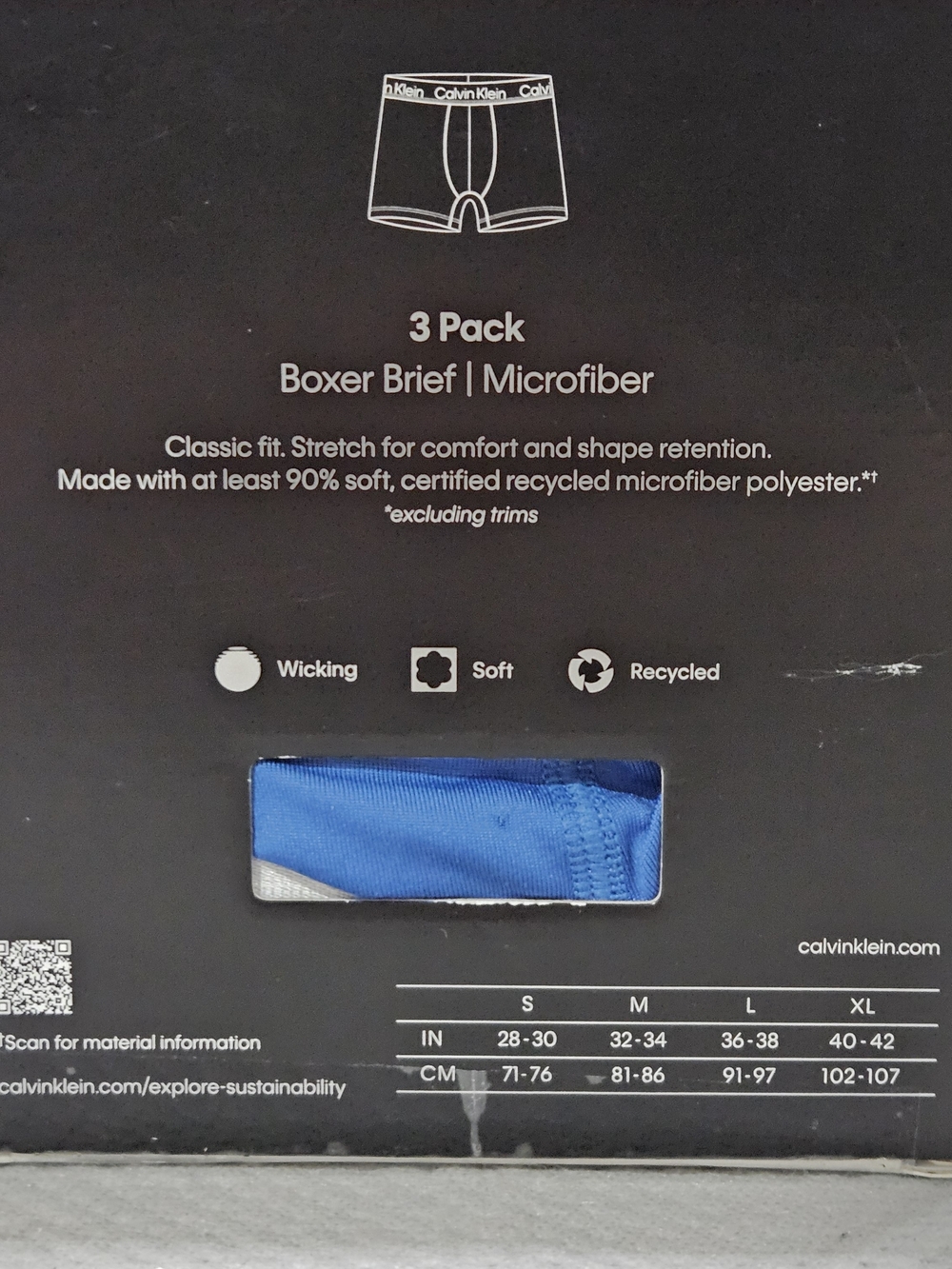 Calvin Klein Men’s Microfiber Boxer Briefs - Black, White, Blue (3 Pack) - Picture 3 of 4